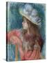 Seated Young Girl in a White Hat, 1884 (Pastel on Paper)-Pierre-Auguste Renoir-Stretched Canvas