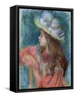 Seated Young Girl in a White Hat, 1884 (Pastel on Paper)-Pierre-Auguste Renoir-Framed Stretched Canvas