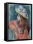 Seated Young Girl in a White Hat, 1884 (Pastel on Paper)-Pierre-Auguste Renoir-Framed Stretched Canvas
