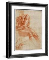 Seated Young Male Nude and Two Arm Studies, Ca 1510-1511-Michelangelo Buonarroti-Framed Giclee Print