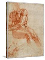 Seated Young Male Nude and Two Arm Studies, Ca 1510-1511-Michelangelo Buonarroti-Stretched Canvas