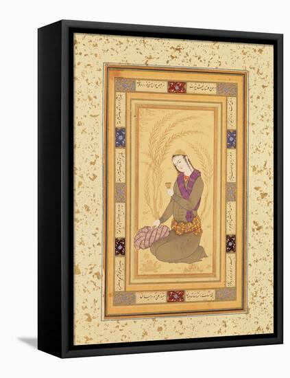 Seated Youth Holding a Cup, from the Large Clive Album, C.1610-20-Persian School-Framed Stretched Canvas