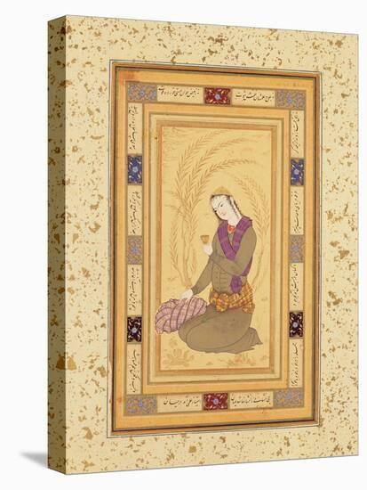 Seated Youth Holding a Cup, from the Large Clive Album, C.1610-20-Persian School-Stretched Canvas