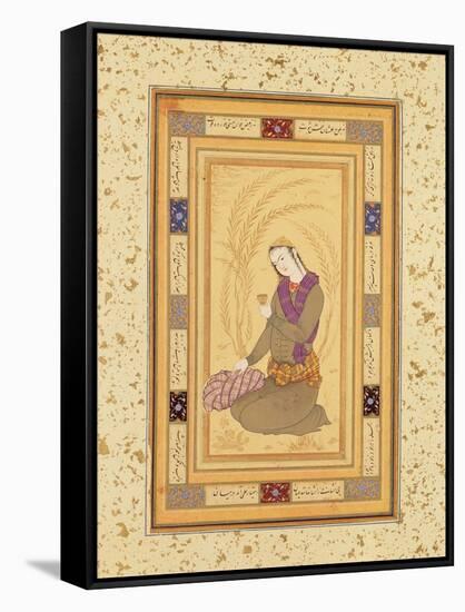 Seated Youth Holding a Cup, from the Large Clive Album, C.1610-20-Persian School-Framed Stretched Canvas