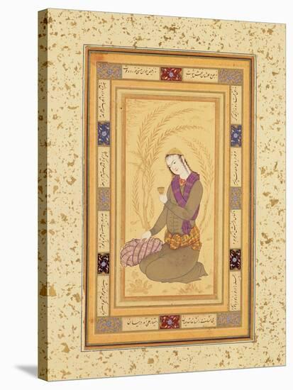 Seated Youth Holding a Cup, from the Large Clive Album, C.1610-20-Persian School-Stretched Canvas