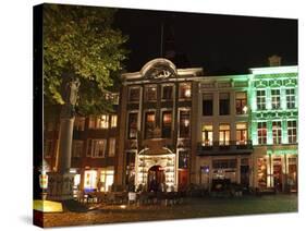 Seats Outside a Cafe-Restaurant at the Grote Markt (Big Market) Square at Night, Breda, Noord-Braba-Stuart Forster-Stretched Canvas