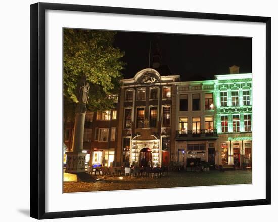 Seats Outside a Cafe-Restaurant at the Grote Markt (Big Market) Square at Night, Breda, Noord-Braba-Stuart Forster-Framed Photographic Print