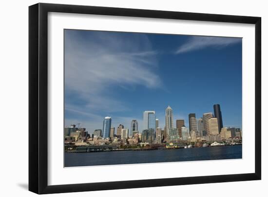 Seattle Blue Skyline Buildings from Puget Sound-Kent Weakley-Framed Photographic Print