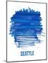 Seattle Brush Stroke Skyline - Blue-NaxArt-Mounted Art Print