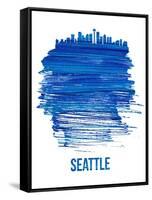 Seattle Brush Stroke Skyline - Blue-NaxArt-Framed Stretched Canvas