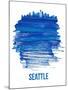 Seattle Brush Stroke Skyline - Blue-NaxArt-Mounted Art Print