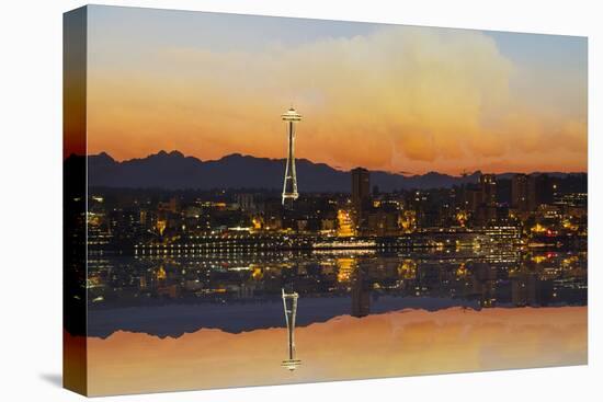 Seattle City Skyline at Sunrise-jpldesigns-Stretched Canvas