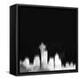 Seattle City Skyline - White-NaxArt-Framed Stretched Canvas