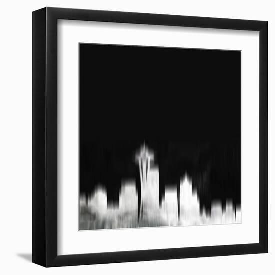 Seattle City Skyline - White-NaxArt-Framed Art Print