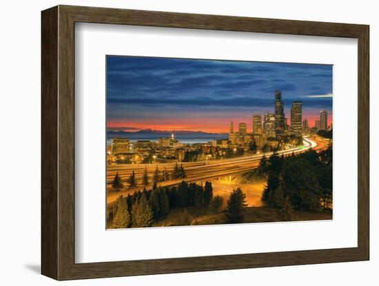 Seattle Cityscape after Sunset-jpldesigns-Framed Photographic Print