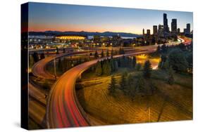 Seattle Downtown Highway Traffic Light Trails-jpldesigns-Stretched Canvas