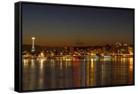 Seattle Downtown Skyline Reflection at Dawn-jpldesigns-Framed Stretched Canvas