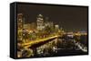 Seattle Downtown Waterfront Skyline at Night Reflection-jpldesigns-Framed Stretched Canvas