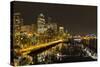 Seattle Downtown Waterfront Skyline at Night Reflection-jpldesigns-Stretched Canvas