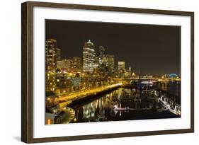 Seattle Downtown Waterfront Skyline at Night Reflection-jpldesigns-Framed Photographic Print