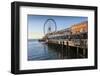 Seattle Great Wheel on Pier 57 in the foreground in late afternoon sunshine. Seattle, Washington St-Frank Fell-Framed Photographic Print