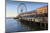 Seattle Great Wheel on Pier 57 in the foreground in late afternoon sunshine. Seattle, Washington St-Frank Fell-Mounted Photographic Print