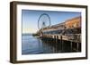 Seattle Great Wheel on Pier 57 in the foreground in late afternoon sunshine. Seattle, Washington St-Frank Fell-Framed Photographic Print