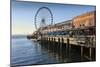 Seattle Great Wheel on Pier 57 in the foreground in late afternoon sunshine. Seattle, Washington St-Frank Fell-Mounted Photographic Print