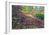 Seattle, Kubota Gardens, Spring Flowers and Japanese Maple with Moon Bridge in Reflection-Terry Eggers-Framed Photographic Print