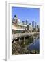 Seattle skyline and restaurants on sunny day in Bell Harbor Marina, Seattle, Washington State, Unit-Frank Fell-Framed Photographic Print