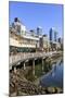 Seattle skyline and restaurants on sunny day in Bell Harbor Marina, Seattle, Washington State, Unit-Frank Fell-Mounted Photographic Print