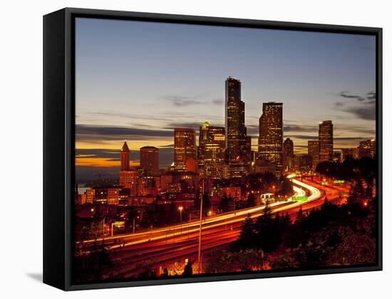 Seattle Skyline at Dusk, Seattle, Washington, USA-Richard Duval-Framed Stretched Canvas