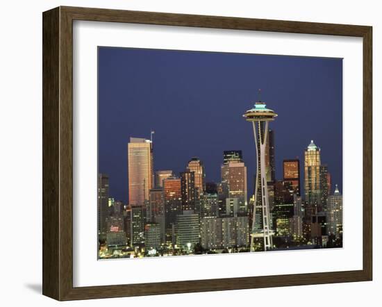 Seattle Skyline at Night, Washington, USA-Adam Jones-Framed Premium Photographic Print