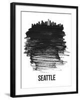 Seattle Skyline Brush Stroke - Black-NaxArt-Framed Art Print