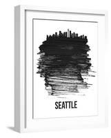 Seattle Skyline Brush Stroke - Black-NaxArt-Framed Art Print
