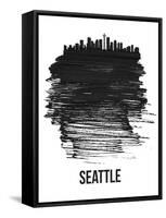 Seattle Skyline Brush Stroke - Black-NaxArt-Framed Stretched Canvas