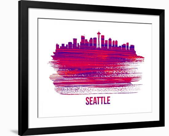 Seattle Skyline Brush Stroke - Red-NaxArt-Framed Art Print