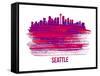 Seattle Skyline Brush Stroke - Red-NaxArt-Framed Stretched Canvas