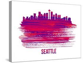 Seattle Skyline Brush Stroke - Red-NaxArt-Stretched Canvas