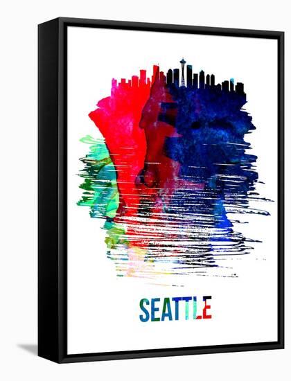 Seattle Skyline Brush Stroke - Watercolor-NaxArt-Framed Stretched Canvas