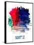 Seattle Skyline Brush Stroke - Watercolor-NaxArt-Framed Stretched Canvas