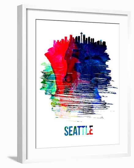 Seattle Skyline Brush Stroke - Watercolor-NaxArt-Framed Art Print