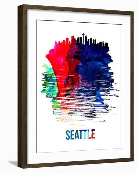 Seattle Skyline Brush Stroke - Watercolor-NaxArt-Framed Art Print