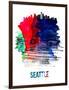 Seattle Skyline Brush Stroke - Watercolor-NaxArt-Framed Art Print