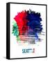 Seattle Skyline Brush Stroke - Watercolor-NaxArt-Framed Stretched Canvas