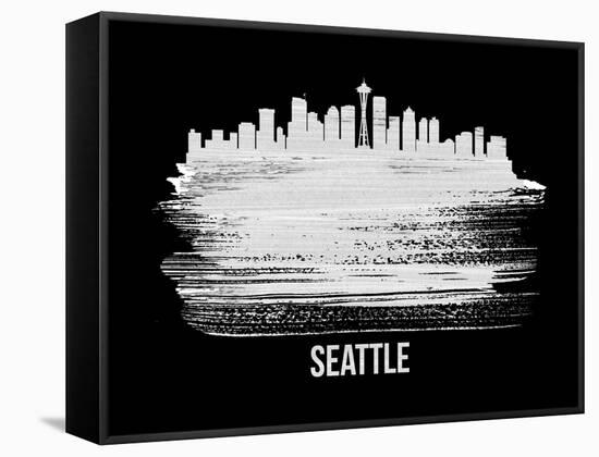 Seattle Skyline Brush Stroke - White-NaxArt-Framed Stretched Canvas