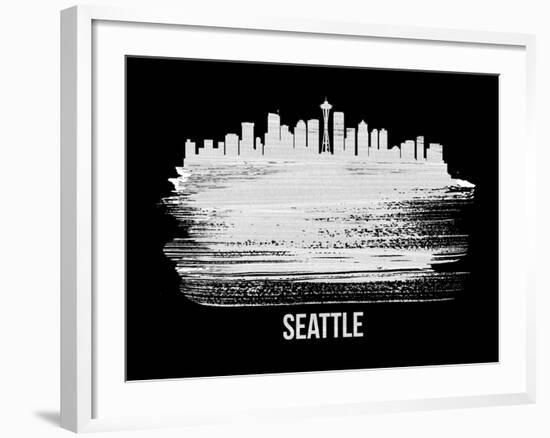 Seattle Skyline Brush Stroke - White-NaxArt-Framed Art Print