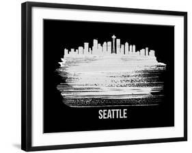 Seattle Skyline Brush Stroke - White-NaxArt-Framed Art Print