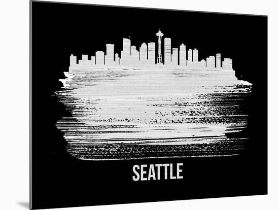 Seattle Skyline Brush Stroke - White-NaxArt-Mounted Art Print
