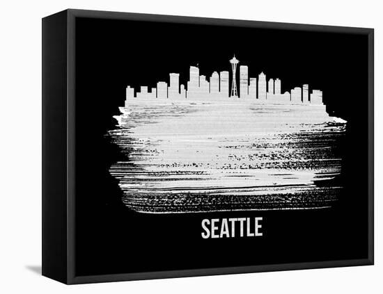 Seattle Skyline Brush Stroke - White-NaxArt-Framed Stretched Canvas